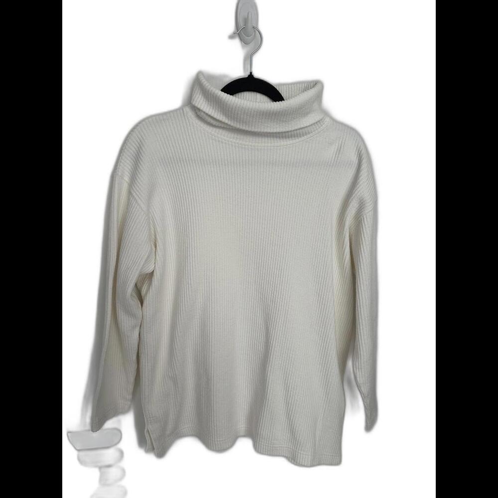 Vintage Jones New York Sweater White Ribbed Knit Turtle Neck Size Medium